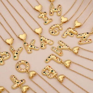 Alphabet Letter Pendant Necklace Copper Gold Heart Colorful Cubic Zirconia Fashion Jewelry Women
