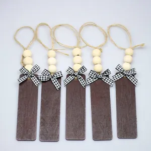 Ornements de Sapin de Noël Rustiques en Bois avec Nœuds Écossais et Perles Étiquettes Suspendues Décoration de Maison Style Ferme Cadeau