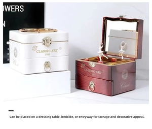 Classic musical jewelry box with rotating ballerina and drawer storage in two finishes