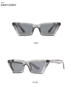 Eckige graue Cat-Eye-Sonnenbrille mit Bügeln in Form eines springenden Geparden
