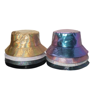 Holographischer Metallic PU Leder Fischerhut Glänzender Wasserdichter Sonnenschutz Streetwear Hip Hop Anglerhut Damen Herren