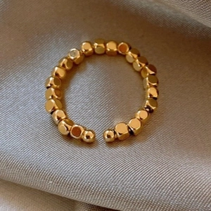 Anello a catena con perline minimalista placcato in oro 14k con fascia aperta regolabile