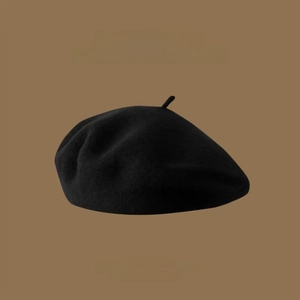 Detailed texture of black Australian wool beret hat for women showing premium fiber quality