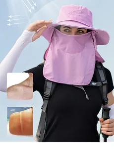 Détail d'un chapeau de soleil extérieur avec masque et protège-nuque amovibles