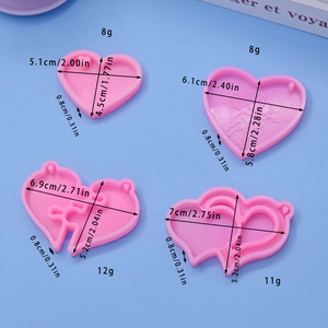 Pink heart-shaped silicone molds for DIY baking in four styles with measurements