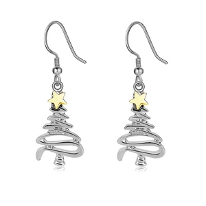 Christmas tree wire earrings with golden star topper and silver minimalist steel finish