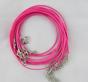 Bundled bright pink waxed cord necklaces with silver alloy lobster clasps for DIY jewelry