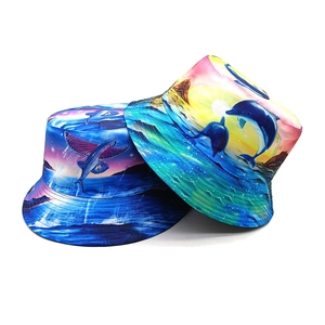 Bucket Hat Polyester Dolphin Flying Fish Print Sun Protection Outdoor Beach Travel Reversible Style Women