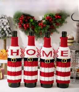Christmas knitted wine bottle cover red white stripes home letter holiday party table decor