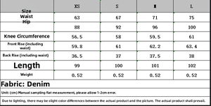 Guida dettagliata alle taglie per jeans in denim a vita alta con misure in centimetri