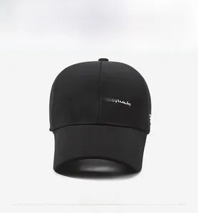 Close-up of premium black cotton baseball cap with white 3D letter embroidery detail