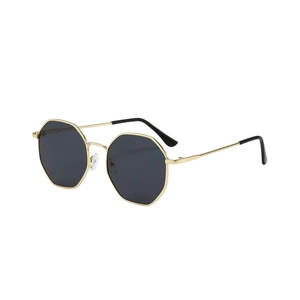 Octagonal gold metal sunglasses with dark lenses and minimalist frame for men and women