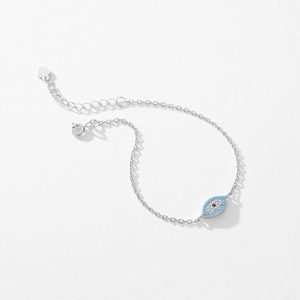 S925 sterling silver evil eye bracelet with blue enamel and sparkling white zircon stones