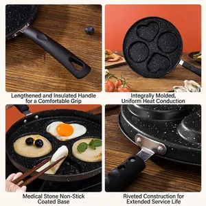 4-cup non-stick medical stone pancake pan with heart and round molds on wood table