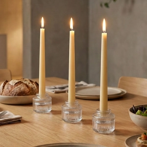 Portacandele In Vetro A Costine Trasparente Doppio Uso Trama Verticale Per Tavolo Matrimonio Arredo Stile Nordico