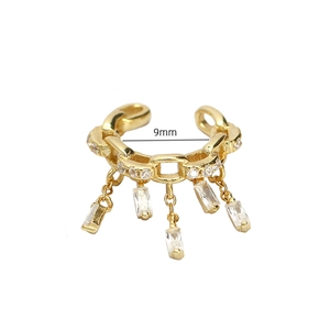 S925 sterling silver tassel ear cuff with gold finish and zirconia charms, 9mm size