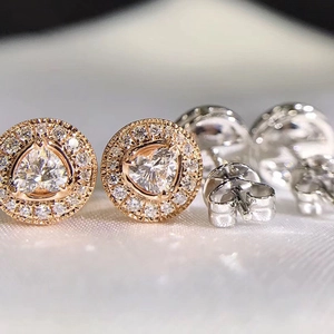 Elegant heart-shaped zircon halo stud earrings in rose gold and silver finishes