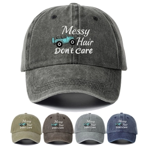 Washed Cotton Baseball Cap Messy Hair Don't Care Embroidered Car Vintage Distressed Sunscreen Hat For Men Women Outdoor