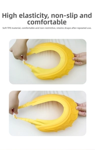Macro shot of high-elasticity soft TPE baby shower cap showing durability and stretch