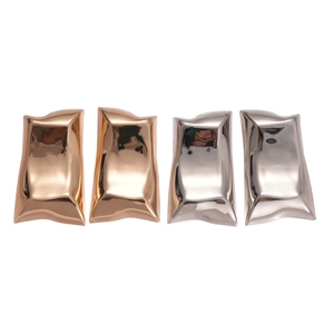 Minimalist irregular rectangle fluid metal earrings in rose gold and silver finishes