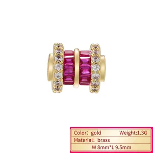 French style gold plated brass charm with red square gems and white zircons