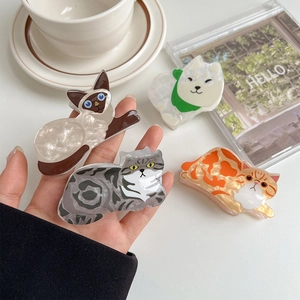 Cute animal hair claws featuring cat and dog shapes made of premium acetate marble texture
