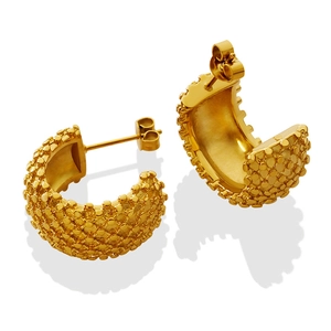 French C-shaped crisscross beaded earrings in gold stainless steel for women