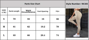 Guide des tailles détaillé pour pantalon de yoga taille haute avec mesures précises