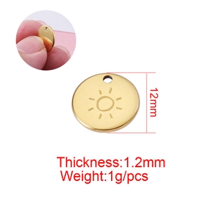 18K gold plated stainless steel sun pendant with 12mm diameter and 1.2mm thickness