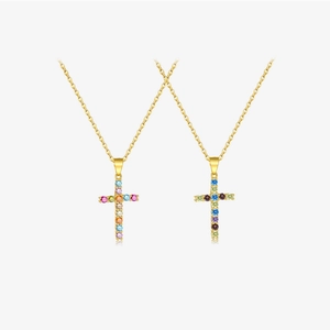 Cross Pendant Necklace 925 Sterling Silver Colorful Zircon Gold Plated Fashion Jewelry For Women