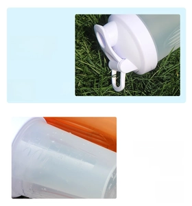 Detail of portable shaker bottle featuring BPA free marking and precise dual scale design