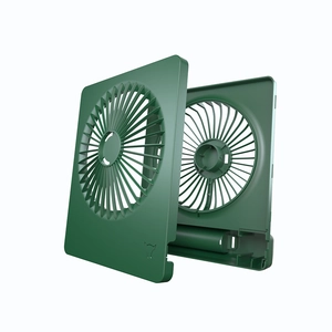 Green portable desktop USB fan with silent 7-blade design and square rounded corners