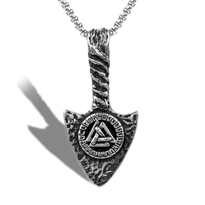 Viking Valknut symbol arrow pendant necklace in vintage silver stainless steel