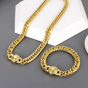11mm gold Cuban link chain set with CNC diamond clasp including necklace and bracelet