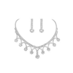 Elegant silver rhinestone jewelry set with tassel necklace and matching earrings
