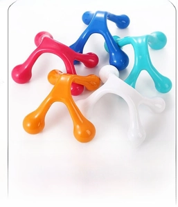 Detail view of multi-color handheld PS plastic manual massagers with dimensions and weight