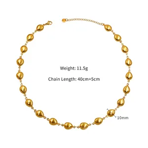 18k gold stainless steel necklace with 10mm teardrop beads and 40+5cm adjustable chain