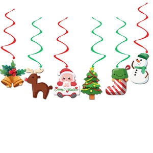 Christmas party hanging swirls featuring Santa, Reindeer and Tree on white background
