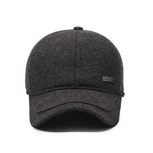 Men's winter baseball cap with ear flaps in charcoal grey wool blend fabric