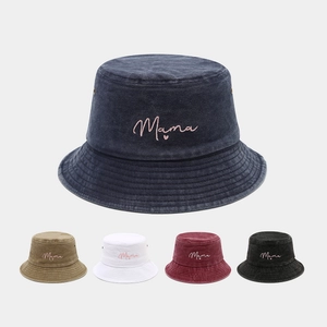 Chapeau Bob En Coton Lavé Broderie Mama Cœur Protection Solaire Loisirs Style Rétro Été Extérieur Pour Femmes