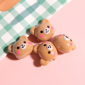 Brown resin bear beads for DIY jewelry making and phone charms set of four pieces