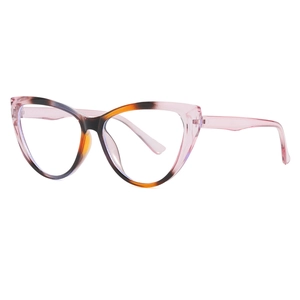 Pink transparent cat-eye blue light blocking glasses with trendy tortoiseshell gradient
