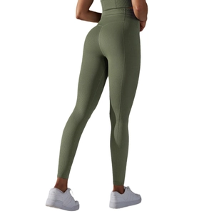 Olivgrüne nahtlose High-Waist-Leggings mit Wabenstruktur für Fitness und Yoga