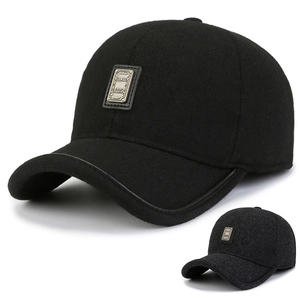 Men Winter Baseball Cap Wool Felt Warm Windproof With Earflaps Outdoor Casual Adjustable Metal Buckle Vintage