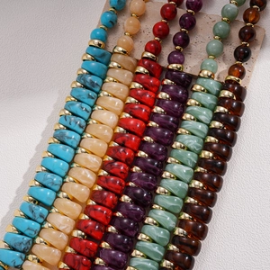 Adjustable retro acrylic beaded necklace with irregular stone-like resin beads and gold spacers