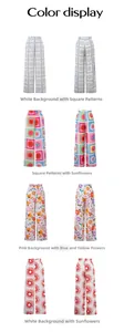 Détails du pantalon taille haute à jambes larges avec quatre motifs bohèmes variés