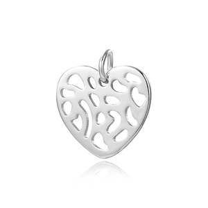 Minimalist silver hollow heart pendant with organic grid texture on white background