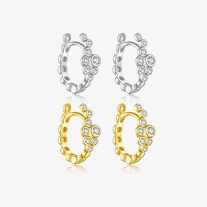 S925 Sterling Silver Small Hoop Earrings For Women Geometric Round Zirconia Inlaid Gold Silver Plated Fashion Commute Jewelry