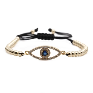 Verstellbares Evil Eye Armband mit Gold-Zirkon-Überzug und blauem Stein auf schwarzer Kordel