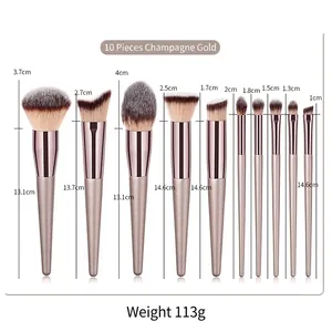 Professional 10-piece champagne gold makeup brush set with soft bristles for beauty tools